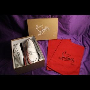 Christian Louboutin Shoes |Mocalaureat Calf Abrasivato Flats,White,(Size 8.5)New